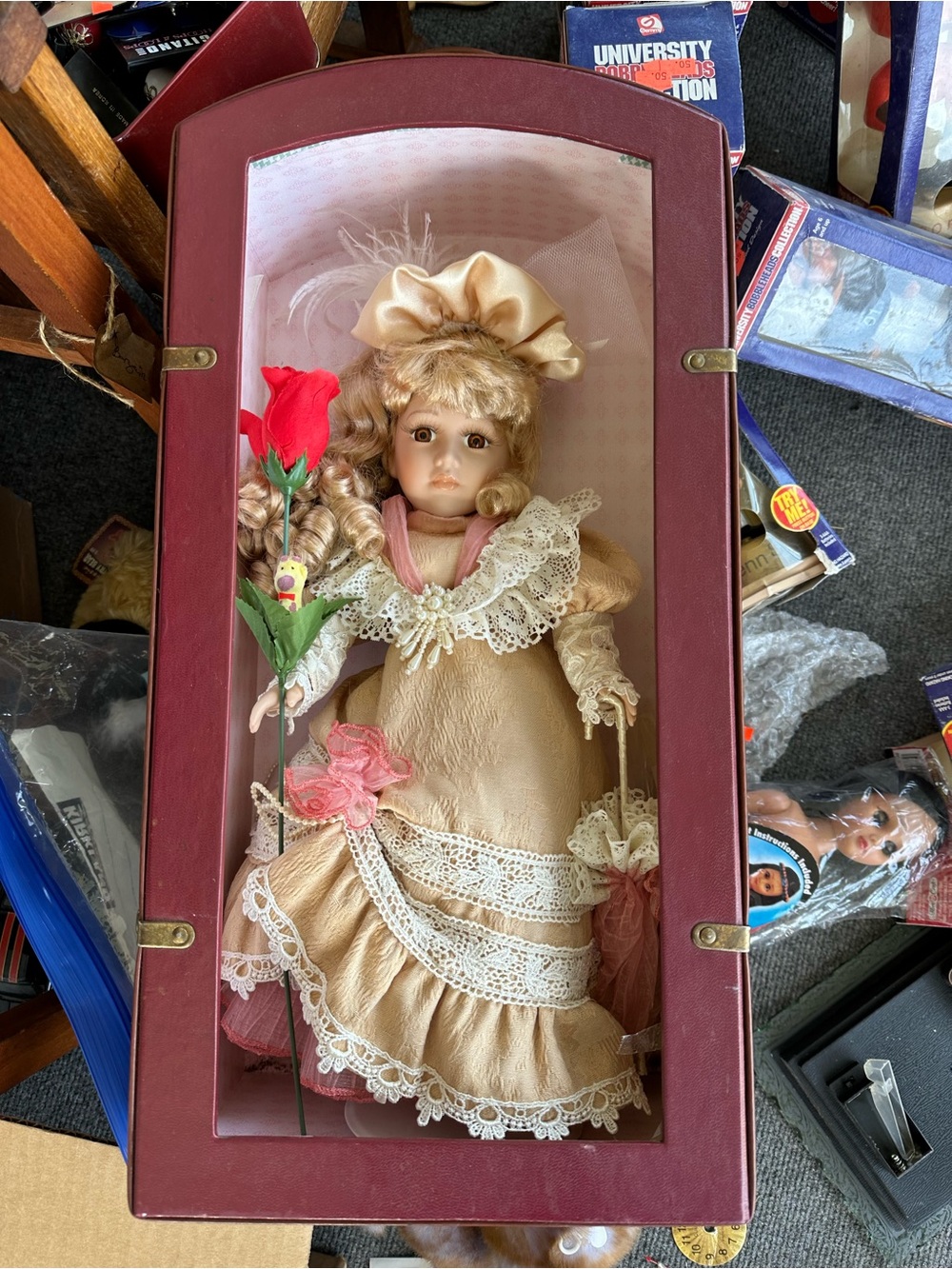 Vintage Collector’s Choice Porcelain Doll Barbara Collins Trunk Case COA